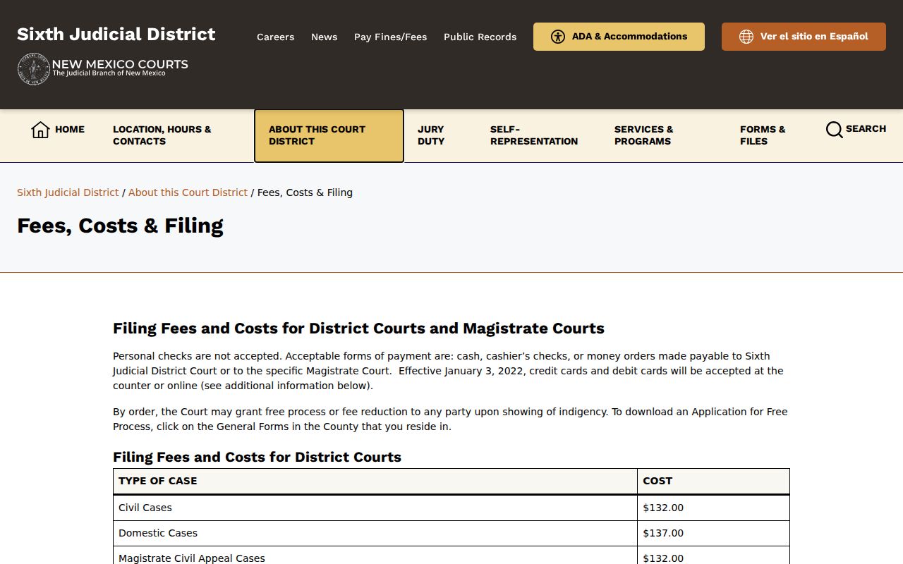Hidalgo County civil docket Sixth Judicial District fees